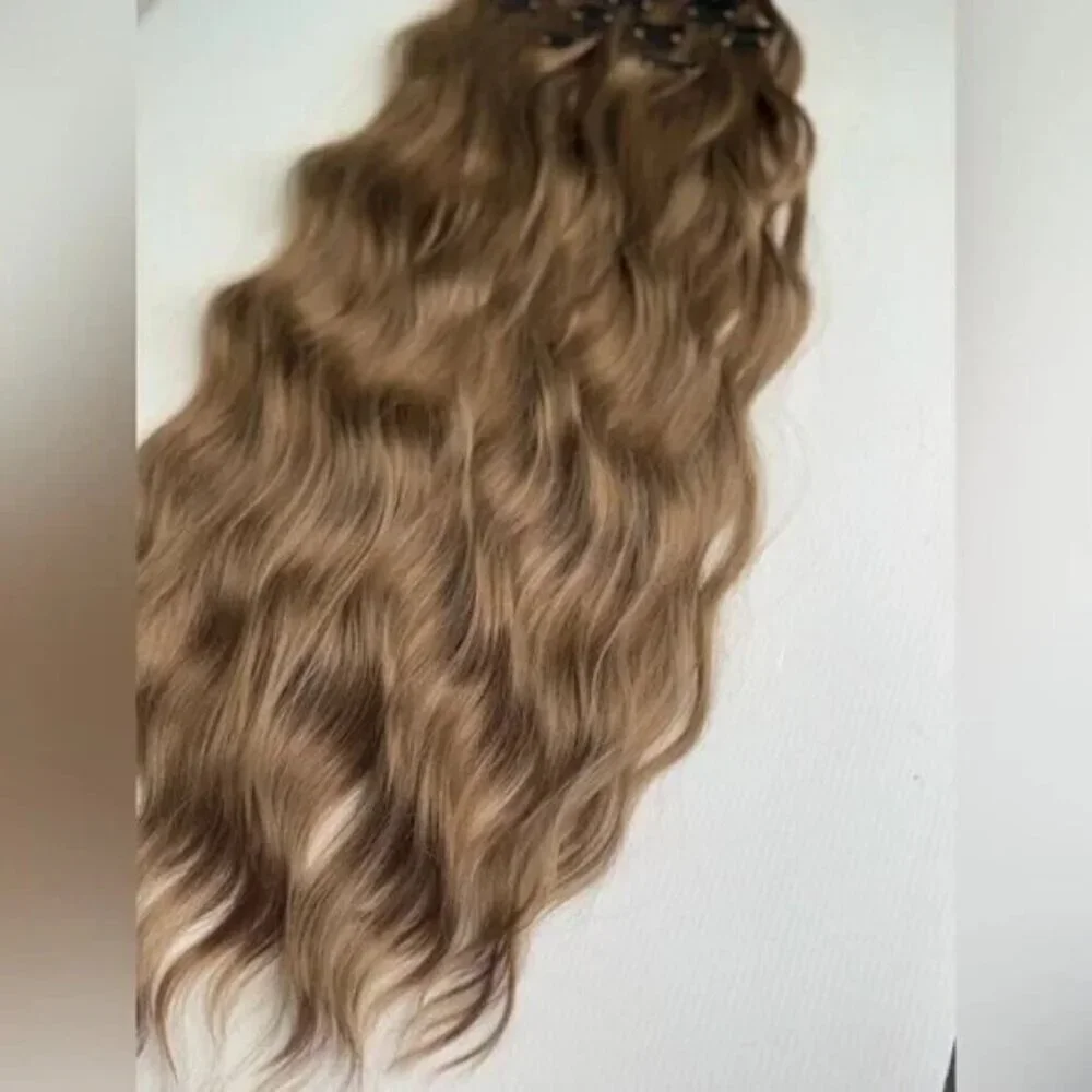 Ash light Brown Clip in 22 in Hair Extensions in Water Wave Human hair blend